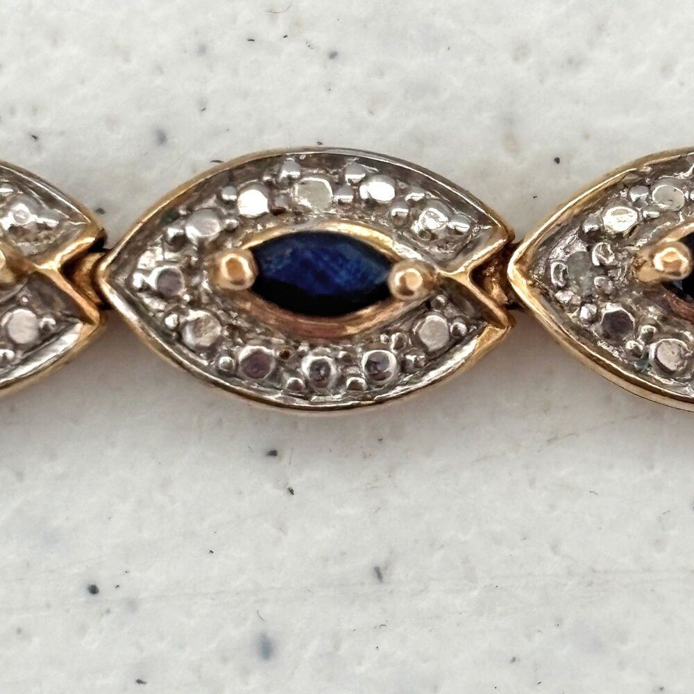 Ross Simons Gold over Sterling Silver Sapphire Marquise Bracelet Vintage 7”